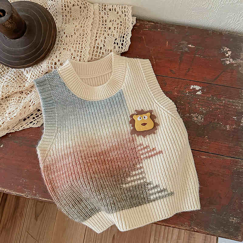 Kids Cartoon Lion Knitted Vest Sweater