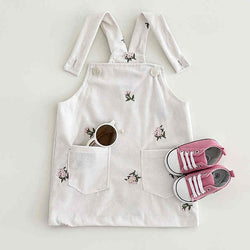 Corduroy Flower Embroidery Baby Girl Overall Skirt