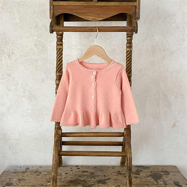 Infant and Toddler Solid Color Jacquard Cardigan Sweater