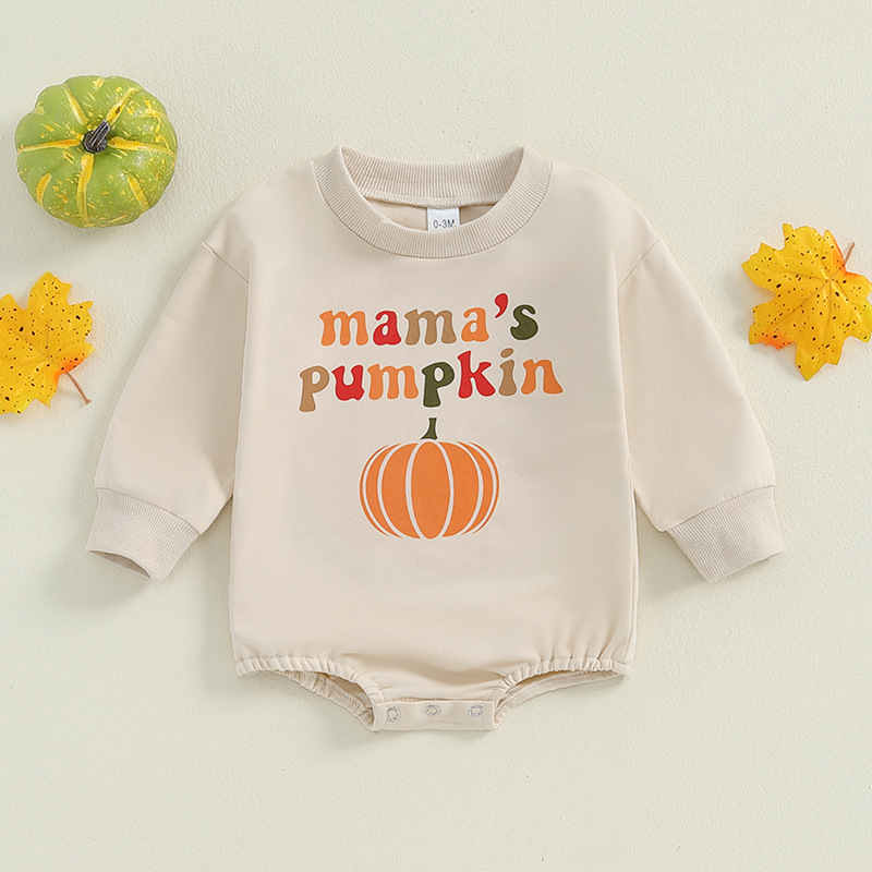 Baby Halloween Pumpkin Print Long Sleeve Romper