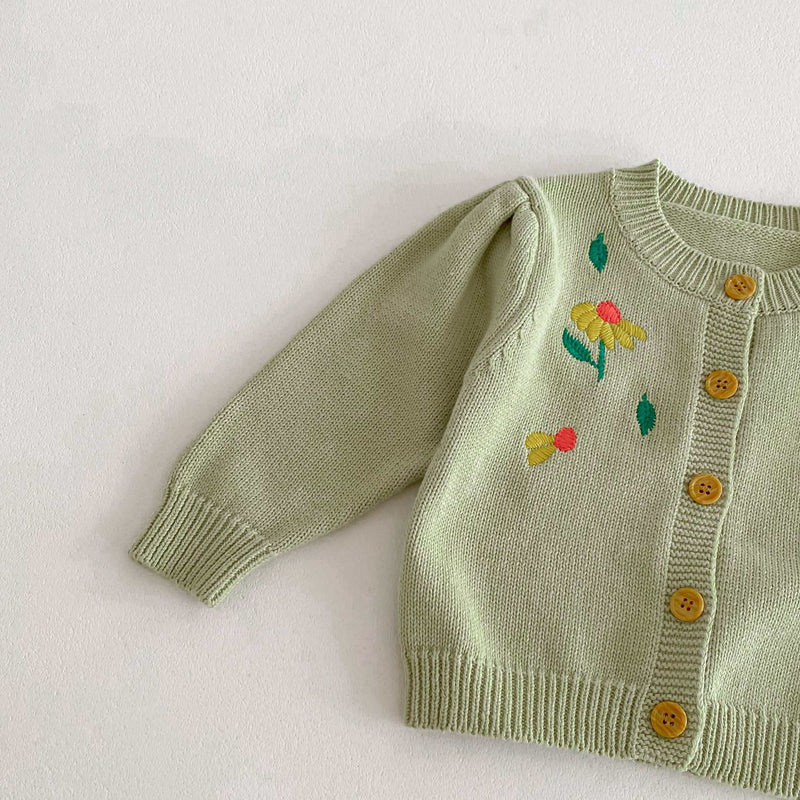 Baby and Toddler Embroidered Flower Knitted Sweater