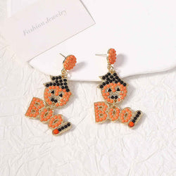 Cartoon Letter Pumpkin Head Halloween Earrings