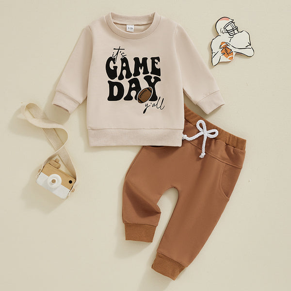 Rugby Print Long Sleeve + Pants Two-Piece Set