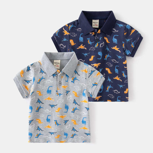 Casual Lapel Shirt Boys Short Sleeve Dinosaur Tops