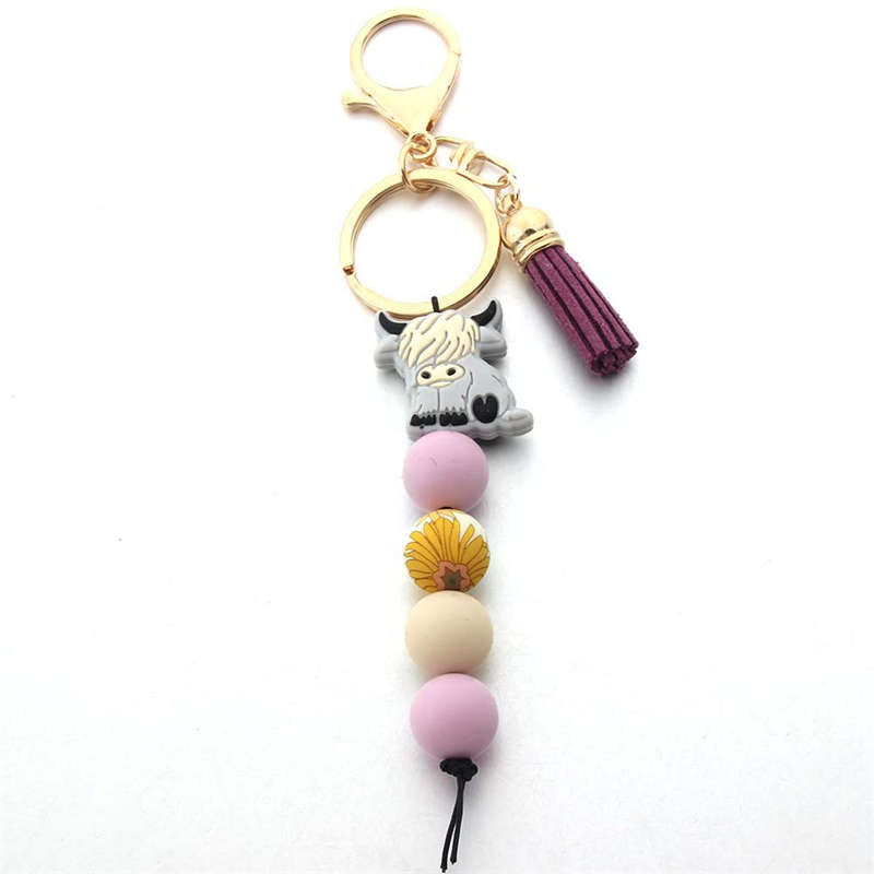 Cow Bead Keychain for Backpack Car Keys