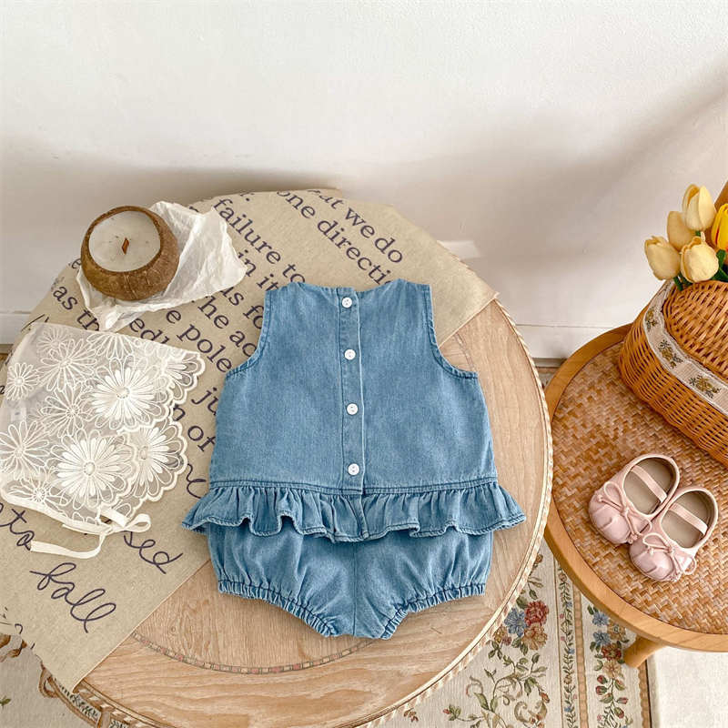 Embroidered Baby Girl Denim Suit