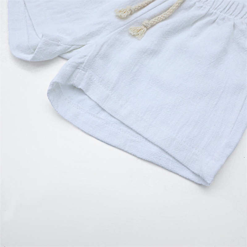 Children's Solid Color Cotton and Linen Shirt Set