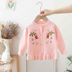 Girls Embroidered Sweater Coat