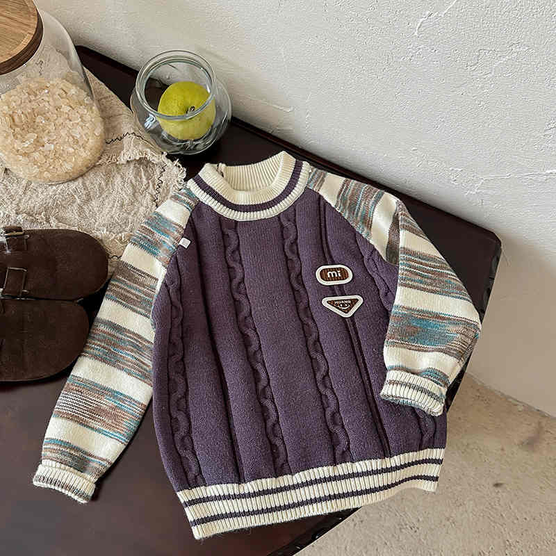 Children's Knitted Sweater with Gradient Sleeves