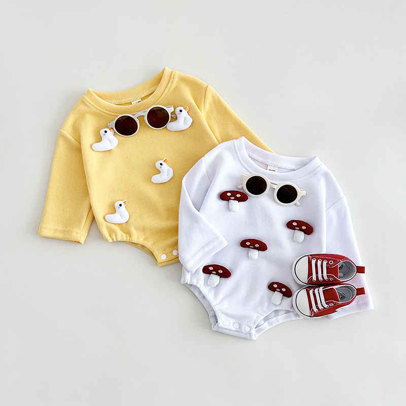 Newborn Long Sleeve Cartoon Duck Mushroom Jumpsuit