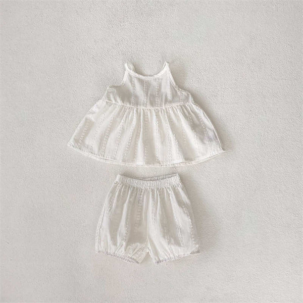 Girls Suspenders White Suit Shorts Two Piece Set