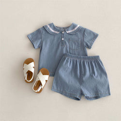 Lapel Short-sleeved Shorts Denim Suit