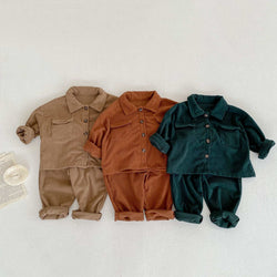 Boys and Girls Lapel Cardigan Jacket + Pants Two-piece Set