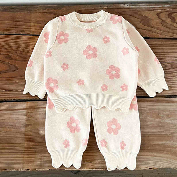 Baby Girl Flower Knitted Sweater Set