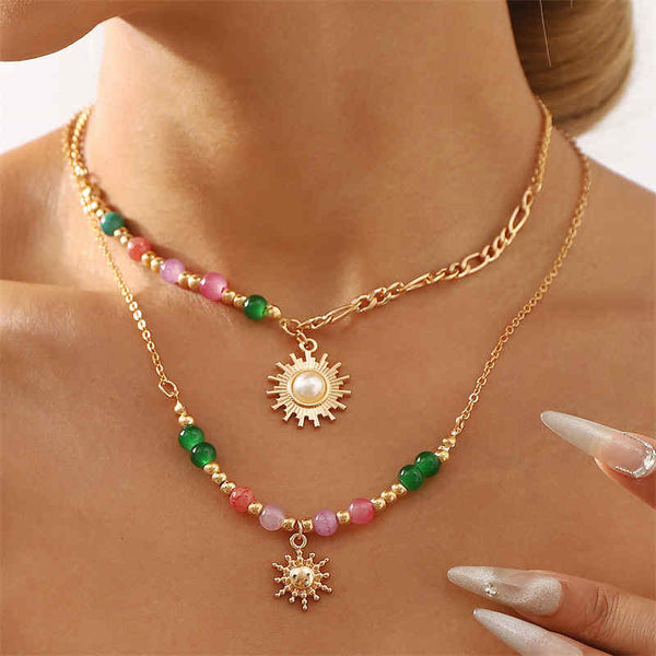 Sun Inlaid Pearl Necklace Folded Sweater Chain