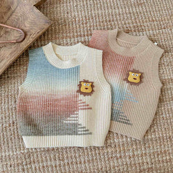 Kids Cartoon Lion Knitted Vest Sweater