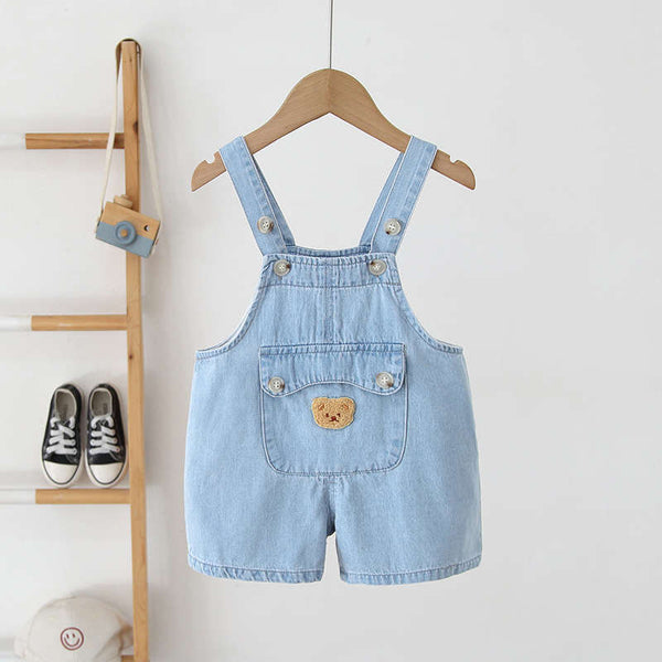 Bear Pocket Blue Denim Overalls