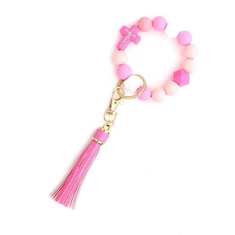 Cross Keychain Silicone Bead Bracelet Valentine's Day Gift