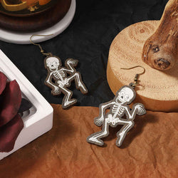 Wooden Printed Skull Halloween Earrings