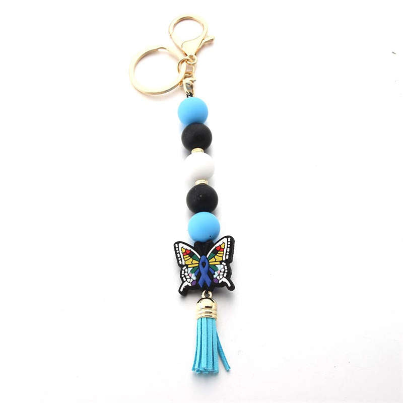 Blue Pink Floral Butterfly Mini Keychain