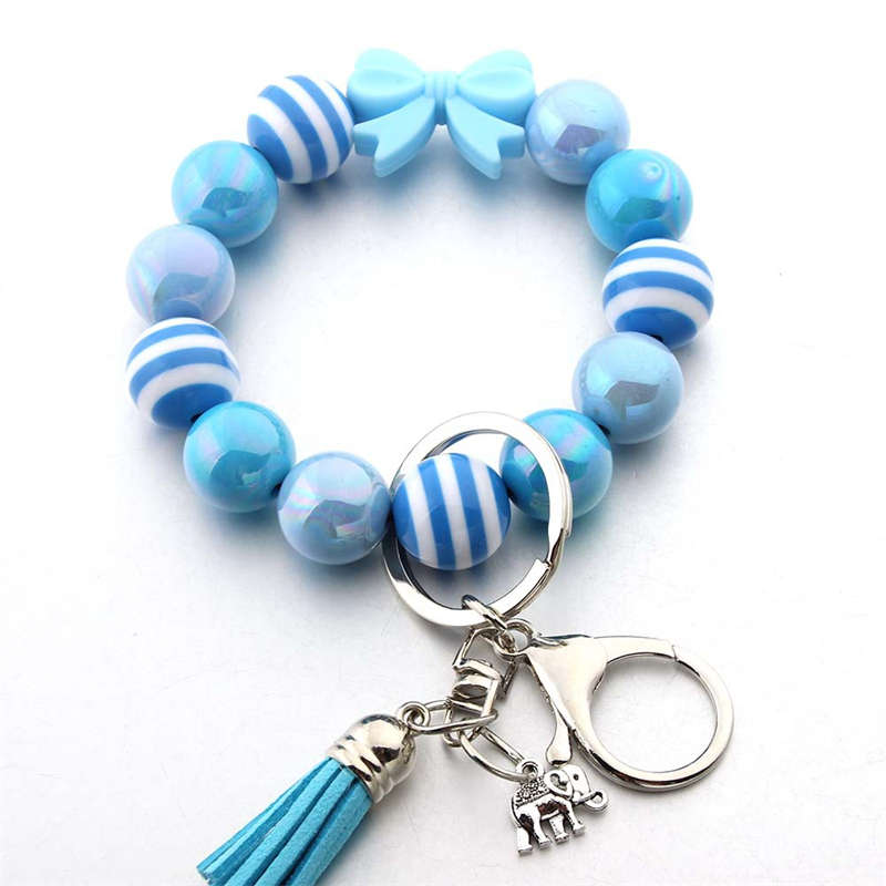 Tassel Keychain Silicone Bead Women Bracelet Wrist Key Ring