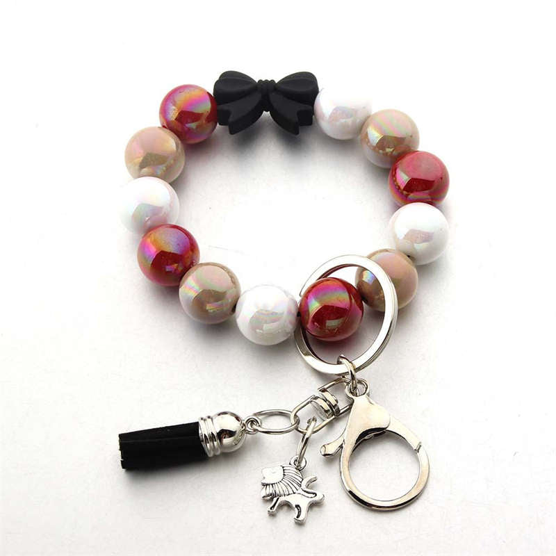 Tassel Keychain Silicone Bead Women Bracelet Wrist Key Ring