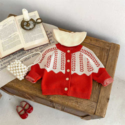 Red Jacquard Sweater for Babies