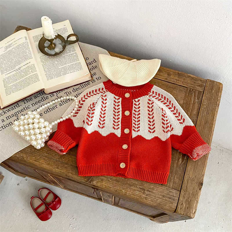 Red Jacquard Sweater for Babies