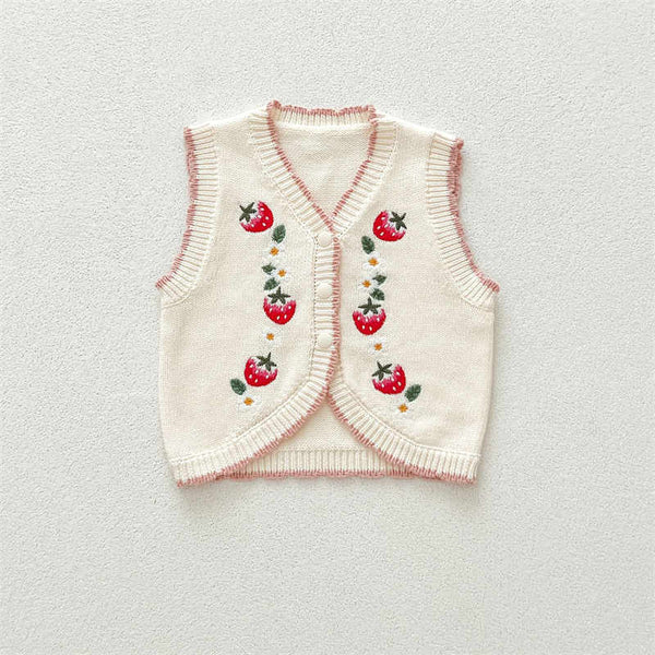 Strawberry Embroidered Baby Knitted Vest