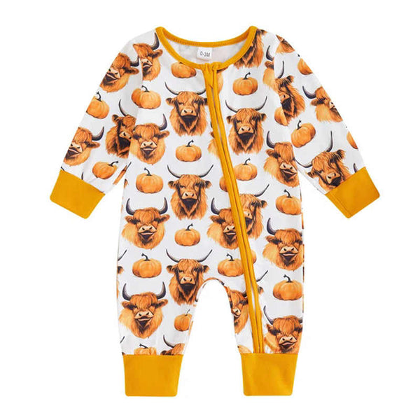 Bull Head Pumpkin Print Baby Bodysuit