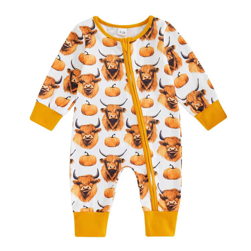 Bull Head Pumpkin Print Baby Bodysuit