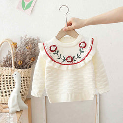 Round Neck Embroidered Children's Knitted Sweater