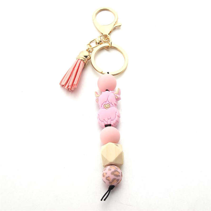 Cow & Bead Charm Keychain for Gifts