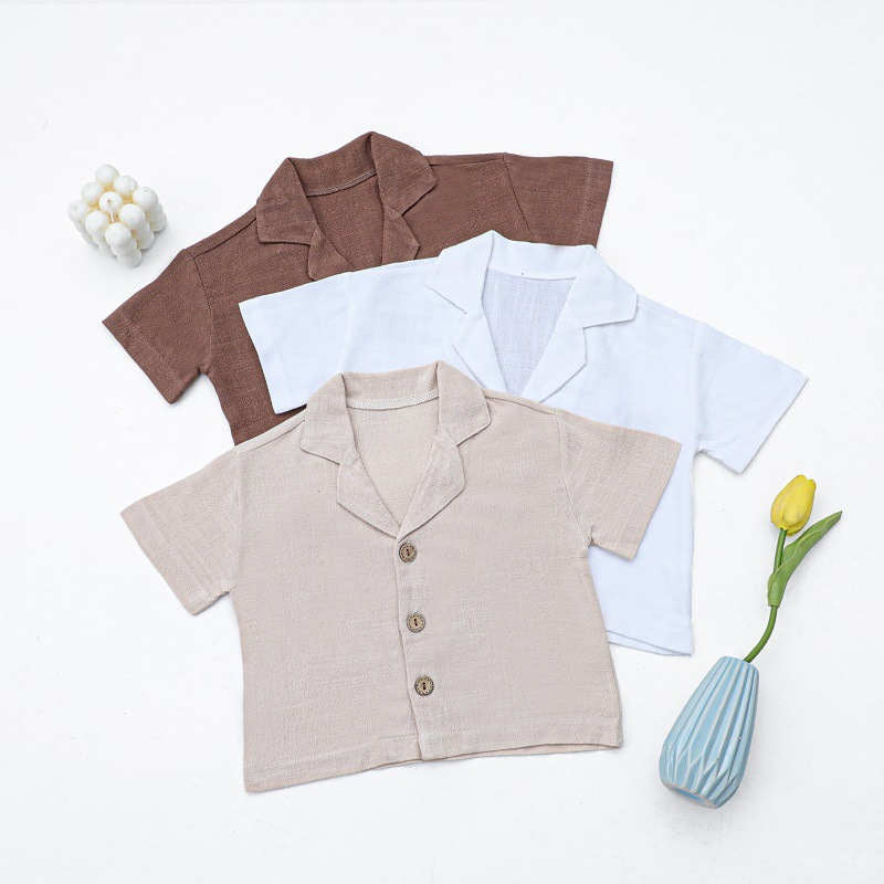 Children's Solid Color Cotton and Linen Shirt Set