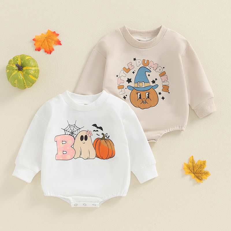 Cute Baby Pumpkin Print Long Sleeve Romper