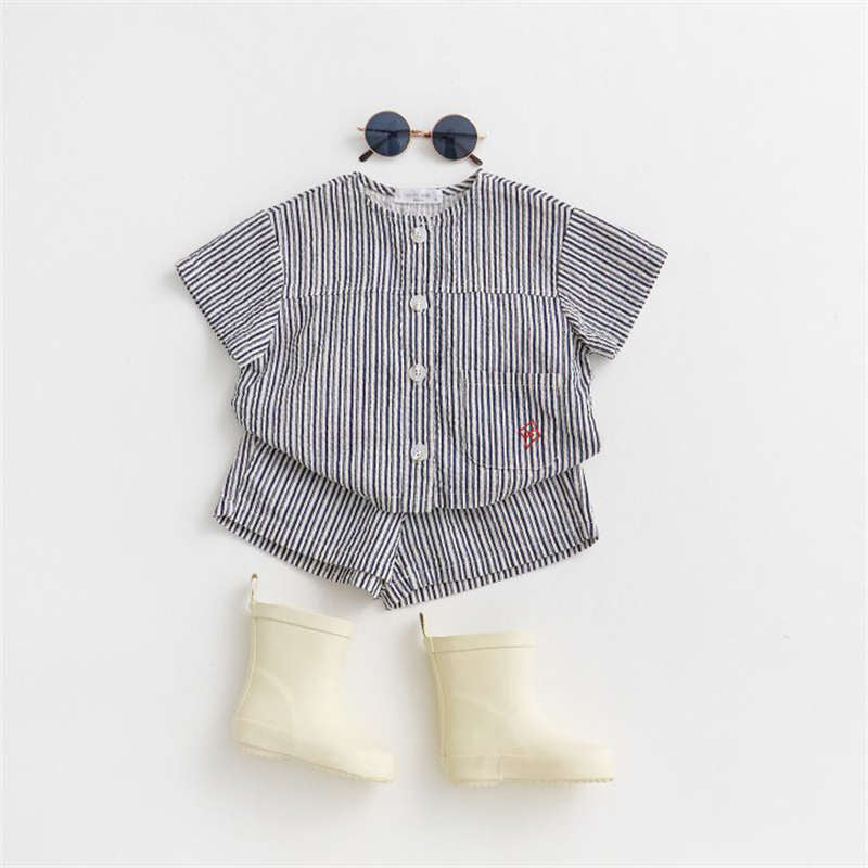 Striped Casual Cardigan Suit Kid Set