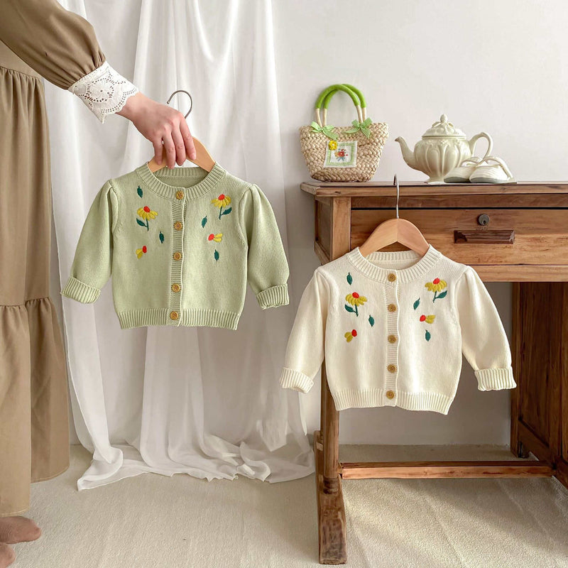 Baby and Toddler Embroidered Flower Knitted Sweater