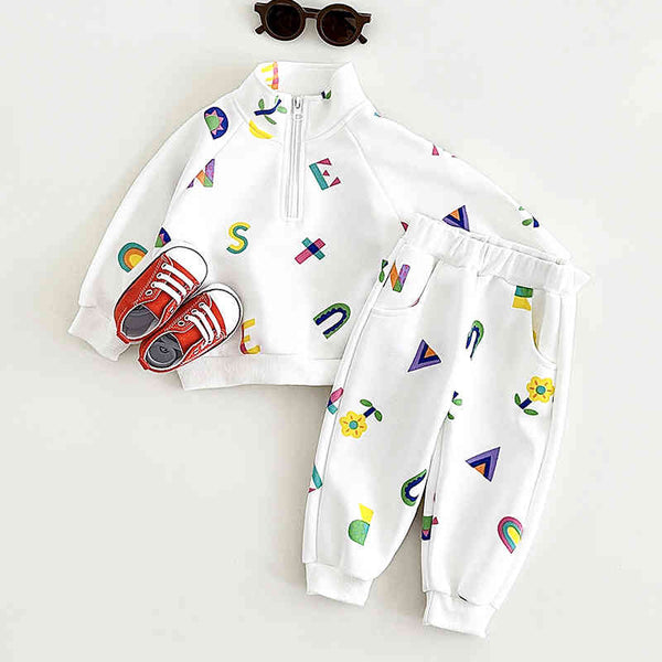 Boys and Girls Baby Letter Print Stand Collar Two Piece Set