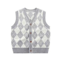 Vest V-neck Plaid Button-down Vest Children's Sweater