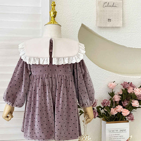 Girls' Polka Dot Doll Collar Dress