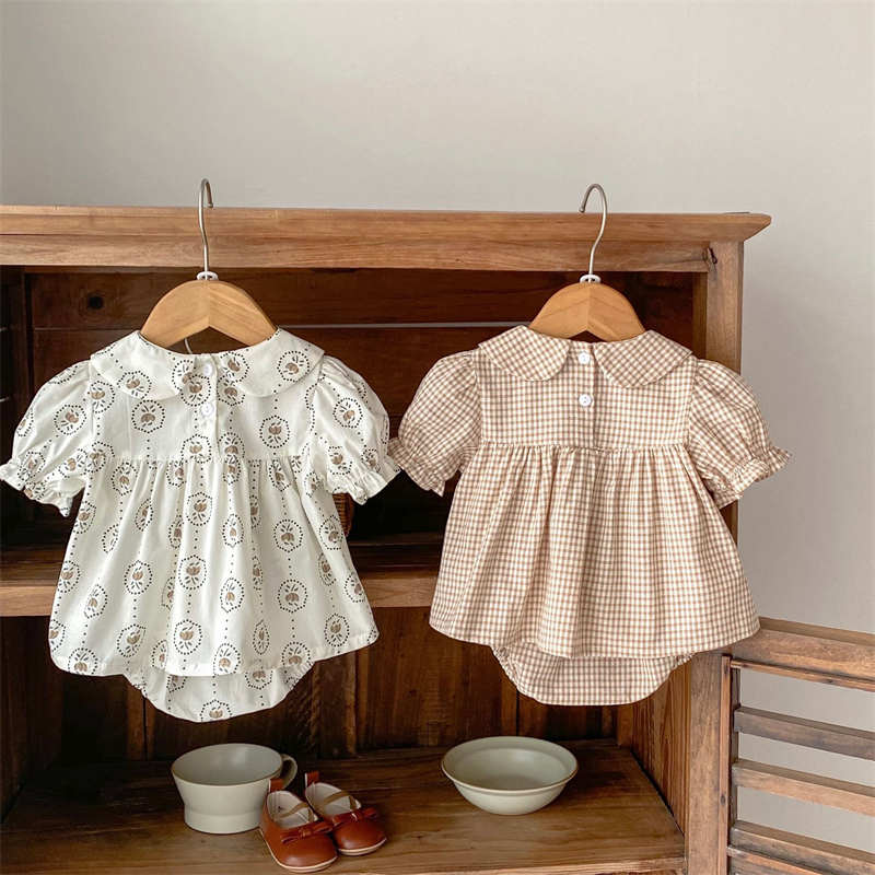 Baby Doll Collar Plaid Romper Two-piece Set