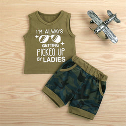 Glasses Vest + Camouflage Shorts Two Piece Set