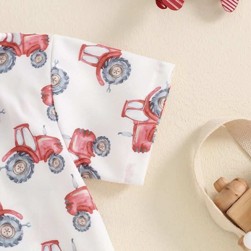 Children's Tractor Print Short-sleeved Shirt and Shorts Set