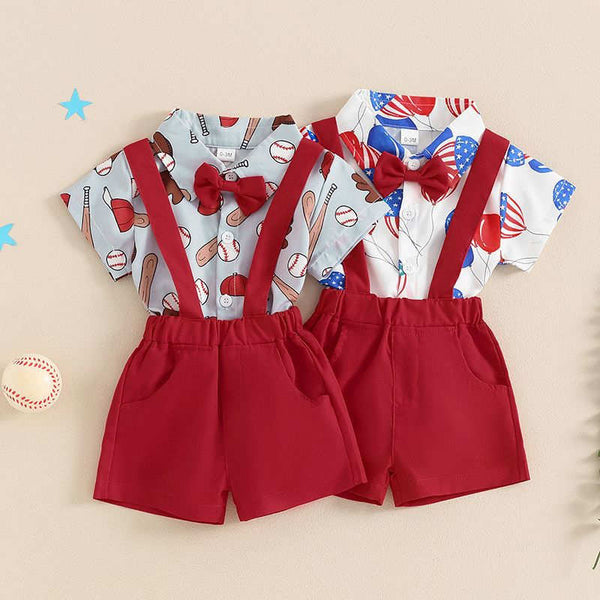 Independence Day Baseball Shirt Short Sleeve Overalls Set