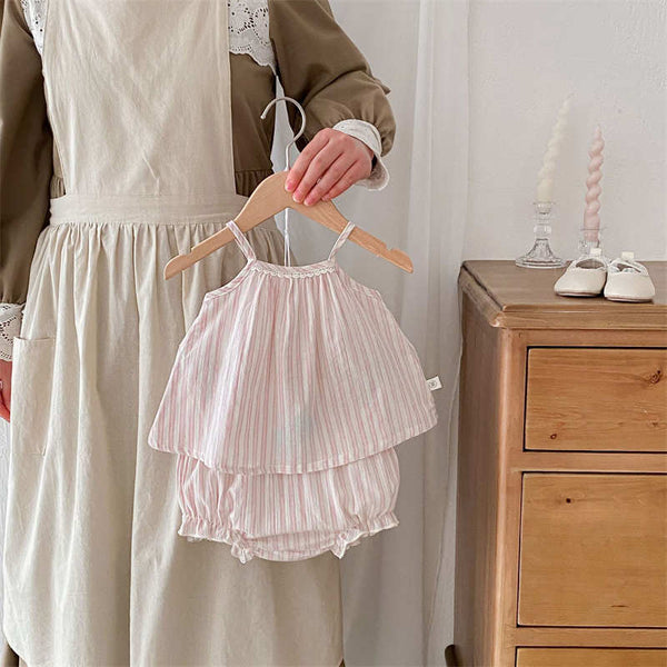 Baby Suspender Striped Shorts Set