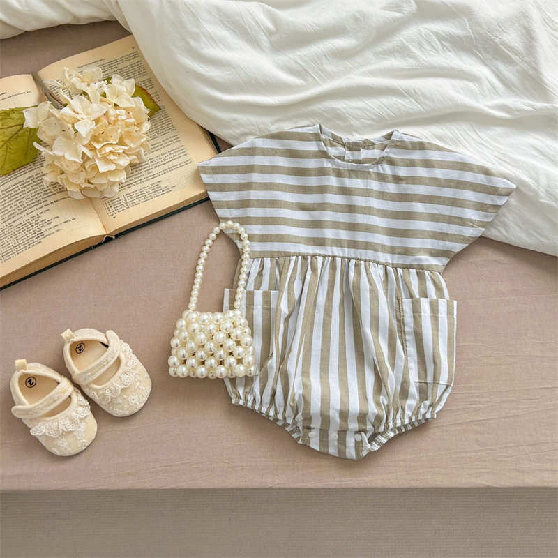 Striped Girls Romper with Pockets