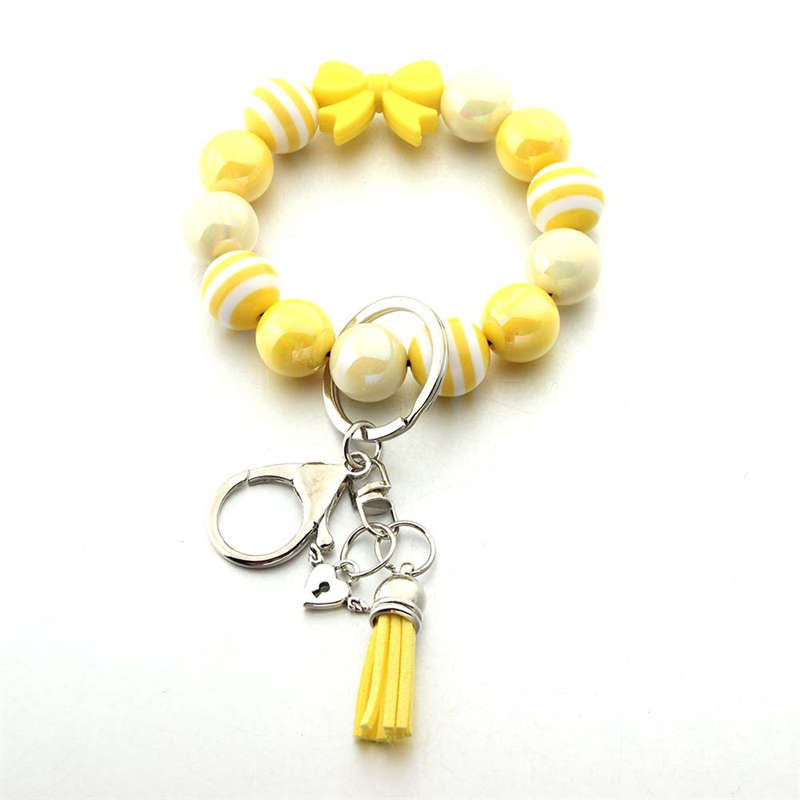 Tassel Keychain Silicone Bead Women Bracelet Wrist Key Ring