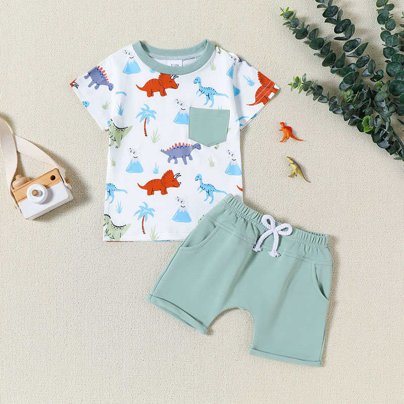 Dinosaur Truck Short Sleeve Shorts Set