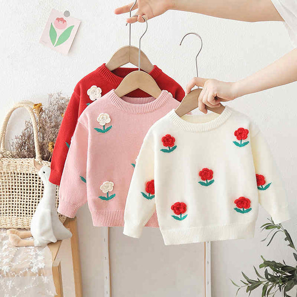 Handmade Flower Knitted Girls Sweater