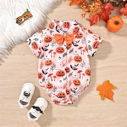 Orange Pumpkin Print Romper Bodysuit